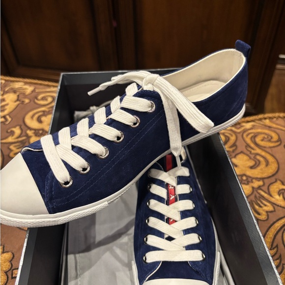 Prada Navy and White Women's Sneakers - Picture 2 of 4